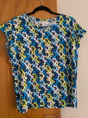 Michael Kors Blue, Lime & White Floral Short Sleeve Tee